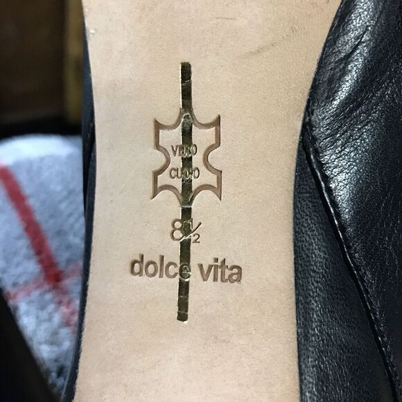 Dolce Vita Leather Braxton Booties Buckle Strappy High Heel Size 8.5 Black Gold - Picture 9 of 10